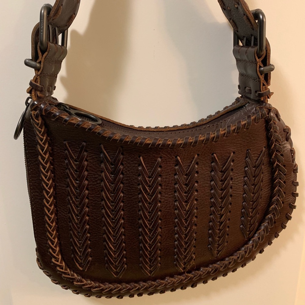 Authentic Fendi Woven Leather Oyster Bag